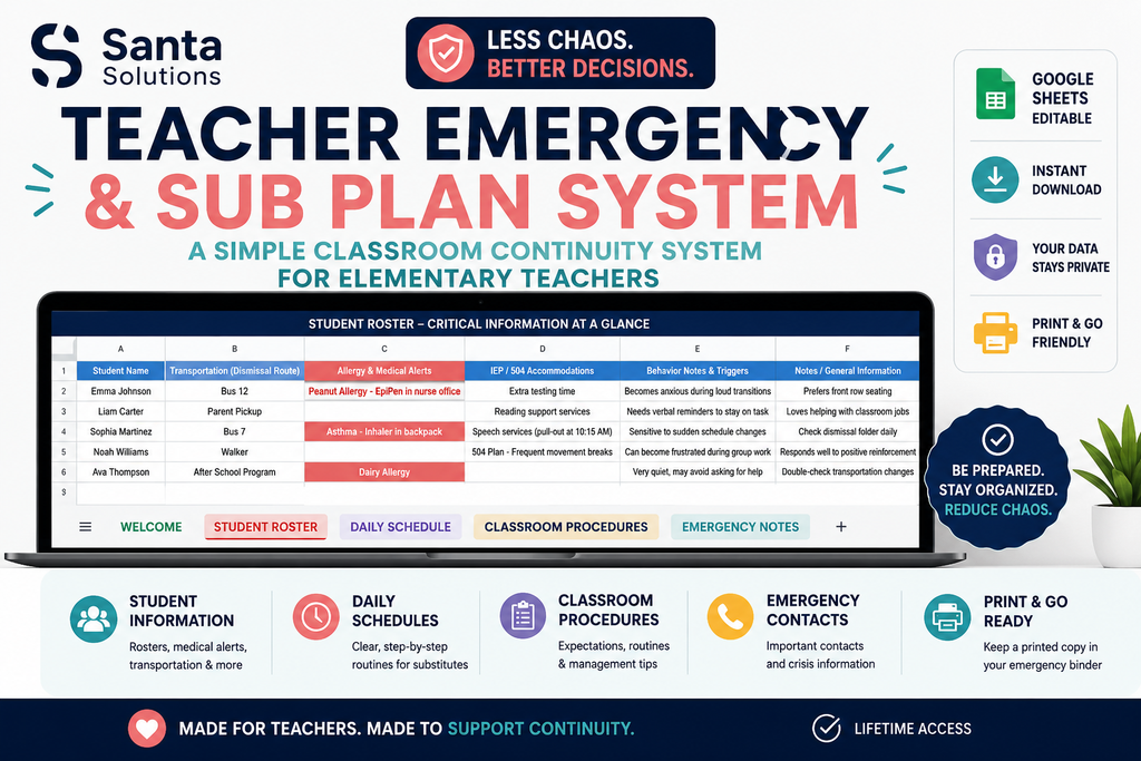 Teacher Emergency & Sub Plan System for Elementary Classrooms